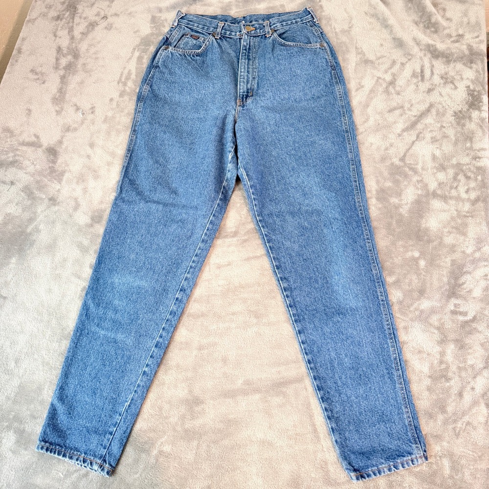 Vintage Chic 27x30 Tall High Waisted Tapered Mom Jeans Medium Wash Blue Denim